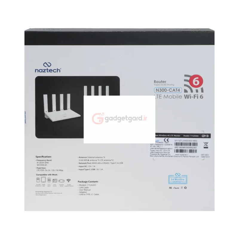 مودم روتر 4G LTE رومیزی Naztech مدل NZT77-UX400 - سفید (گارانتی 36 ماهه هایپرسل) - تصویر 10
