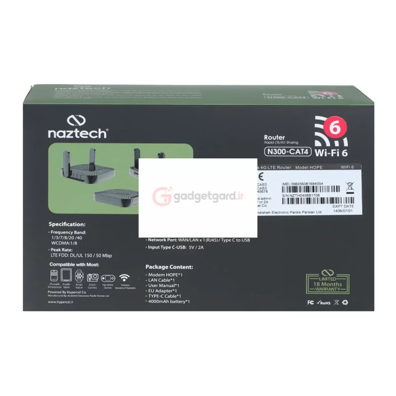 مودم همراه و رومیزی Naztech 4G-LTE مدل Hope N300 - مشکی (گارانتی 18 ماهه هایپرسل) - تصویر 10