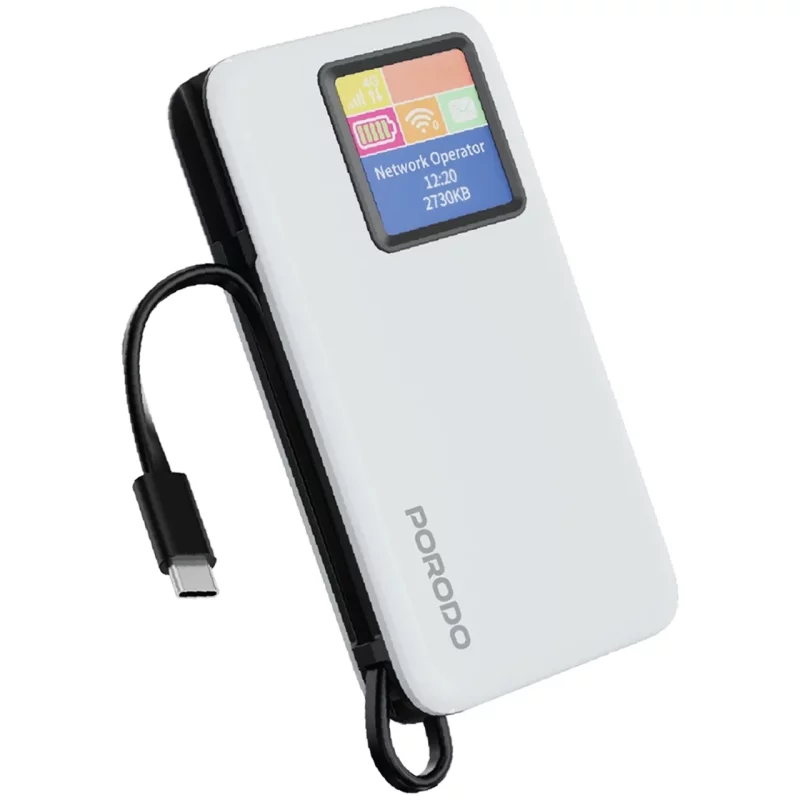 مودم همراه و پاوربانک PD و فست شارژ PORODO 4G/TD-LTE 10000mAh 20W مدل PDPBFCH087WH - سفید (گارانتی یکساله شرکتی) - تصویر 2